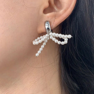 Pearl Bowknot Pendant Earrings Dangle Jewelry