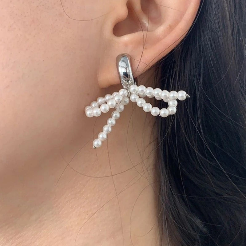 Pearl Bowknot Pendant Earrings Dangle Jewelry