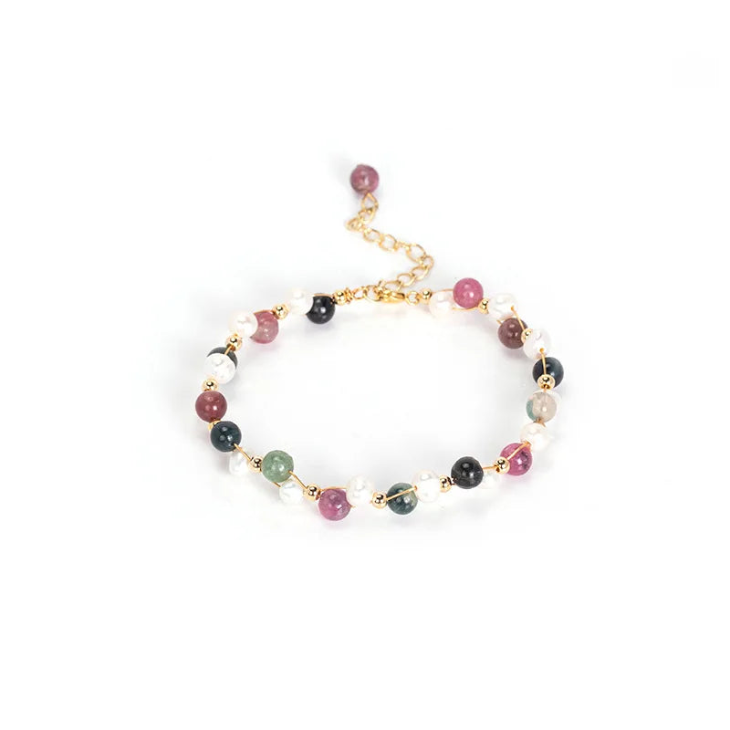 Pearl Bracelet 925 Silver with Created Crystal Gemstone Hand Accessories
