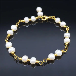 Stainless Steel Bead Pearls Lucky Ladies Bracelets Jewelry