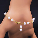 Stainless Steel Bead Pearls Lucky Ladies Bracelets Jewelry