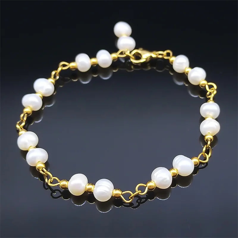 Stainless Steel Bead Pearls Lucky Ladies Bracelets Jewelry