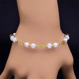 Stainless Steel Bead Pearls Lucky Ladies Bracelets Jewelry
