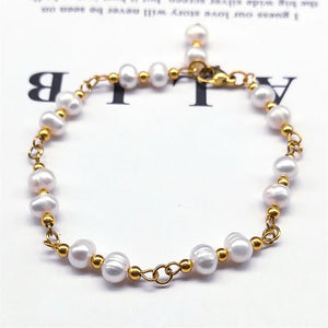 Stainless Steel Bead Pearls Lucky Ladies Bracelets Jewelry