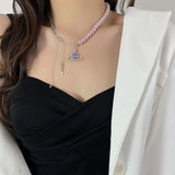 Planet Tassel Pendant Pearl Choker Necklace
