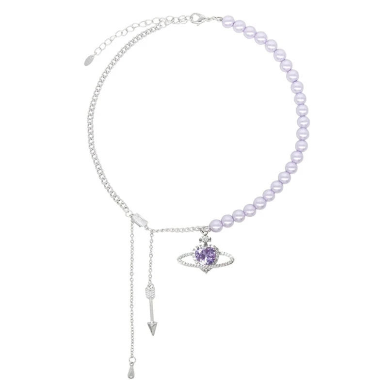 Planet Tassel Pendant Pearl Choker Necklace