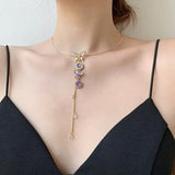 Vintage Purple Crystal Butterfly Pendant Necklace Adjustable Choker