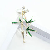 Vintage Bamboo Brooch Pin Enamel Plant Jewelry