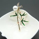 Vintage Bamboo Brooch Pin Enamel Plant Jewelry