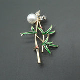 Vintage Bamboo Brooch Pin Enamel Plant Jewelry