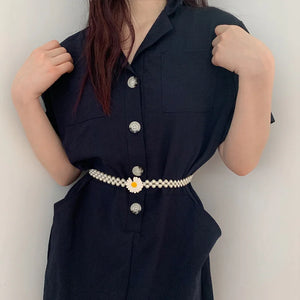 Pearl Elastic Waist Chain For Women Daisy Ladies Belt Wild