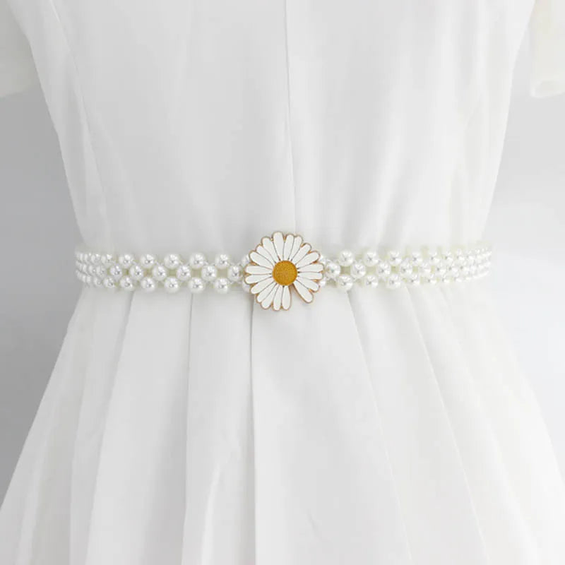Pearl Elastic Waist Chain For Women Daisy Ladies Belt Wild