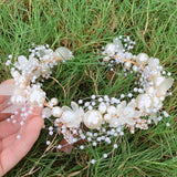 Pearl Flower Wedding Crown Headband