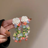 Pearl Flower Tassel Earrings Holiday Style All-match Women