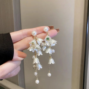 Pearl Flower Tassel Earrings Holiday Style All-match Women