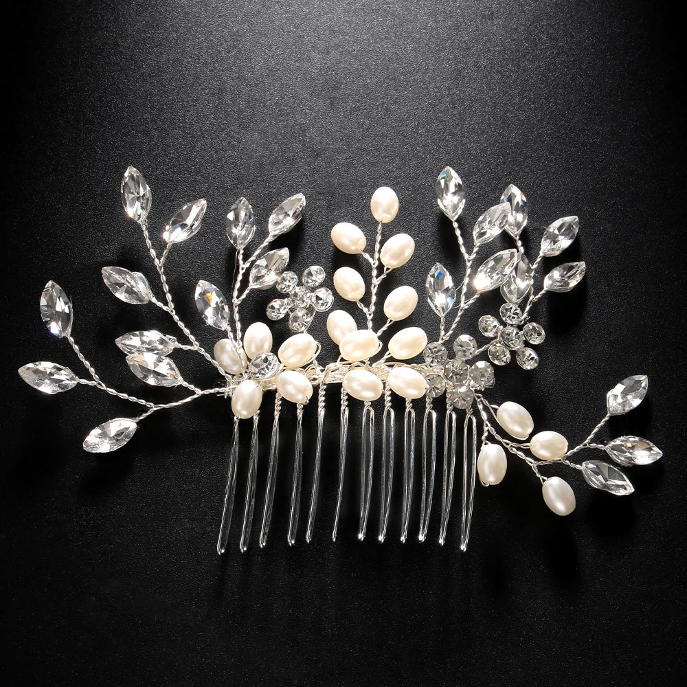 Pearl Hairpin Tiara Bridal Crystal Headband Vintage Wedding Hair Accessories