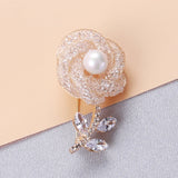 Pearl Hollow Flower Brooch Rose Rhinestone Corsage