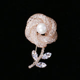 Pearl Hollow Flower Brooch Rose Rhinestone Corsage