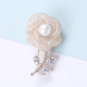 Pearl Hollow Flower Brooch Rose Rhinestone Corsage