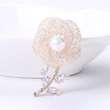 Pearl Hollow Flower Brooch Rose Rhinestone Corsage