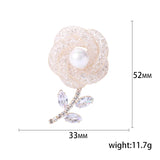 Pearl Hollow Flower Brooch Rose Rhinestone Corsage