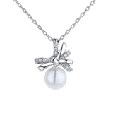 Zircon Bowknot Pendant Pearl Necklace 925 Silver