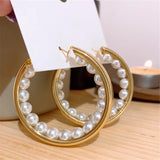 Pearl Circle Hoop Earrings Statement Jewelry for Women