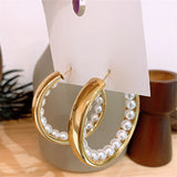 Pearl Circle Hoop Earrings Statement Jewelry for Women
