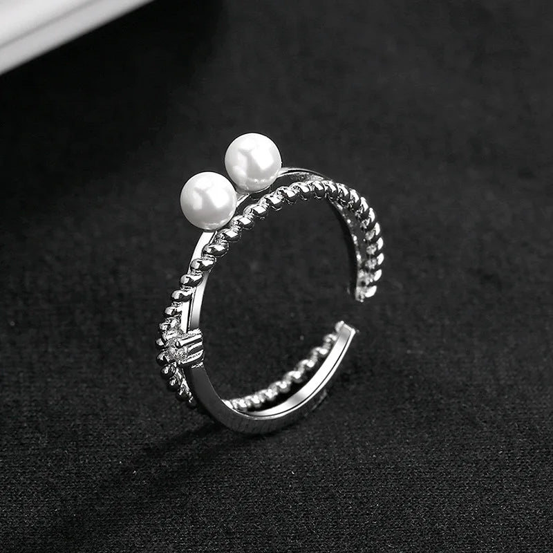 Pearl Ring Silver 925 Open Finger Rings Women Gift