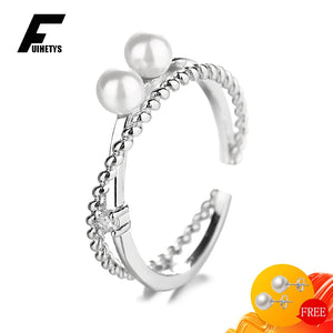 Pearl Ring Silver 925 Open Finger Rings Women Gift