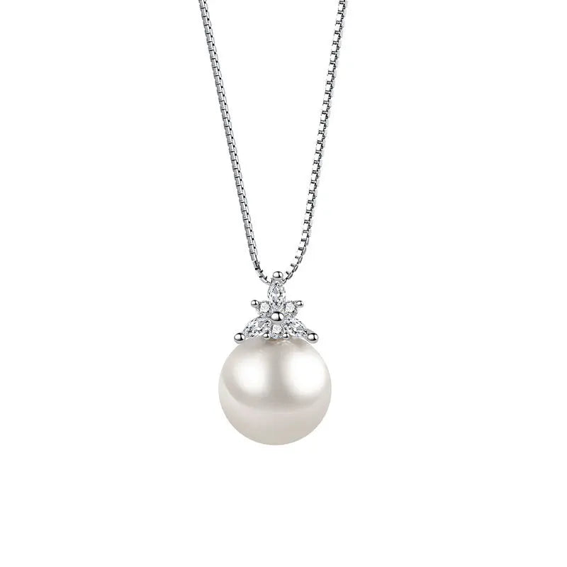 Pearl Zircon Pendant Necklace 925 Silver Jewelry for Women