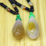 Agate Chalcedony Jade Magnolia Sweater Chain Necklace Pendant