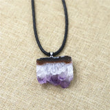 Quartz Amethysts Irregular Stone Pendant Necklace Reiki Mens Necklace
