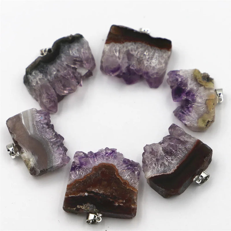 Quartz Amethysts Irregular Stone Pendant Necklace Reiki Mens Necklace