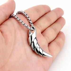 Stainless Steel Crystal Wolf Tooth Pendant Necklace Men Gift