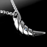 Stainless Steel Crystal Wolf Tooth Pendant Necklace Men Gift