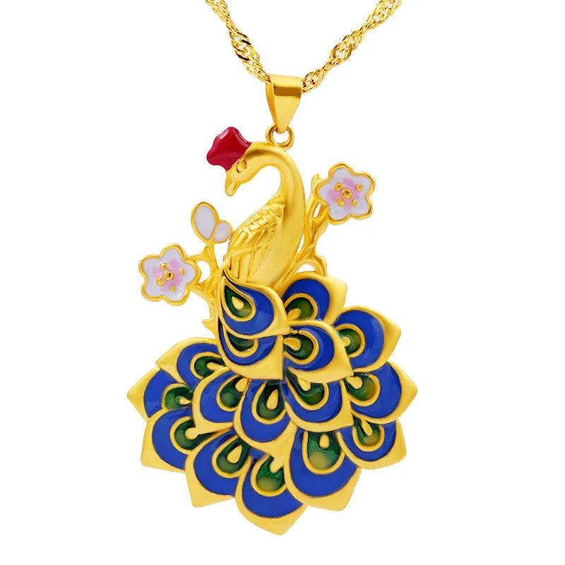 Enamel Peacock Pendant Long Sweater Chain Necklace Jewelry