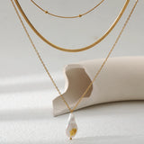 Freshwater Pearl Stainless Steel Pendant Necklace 18K Plated