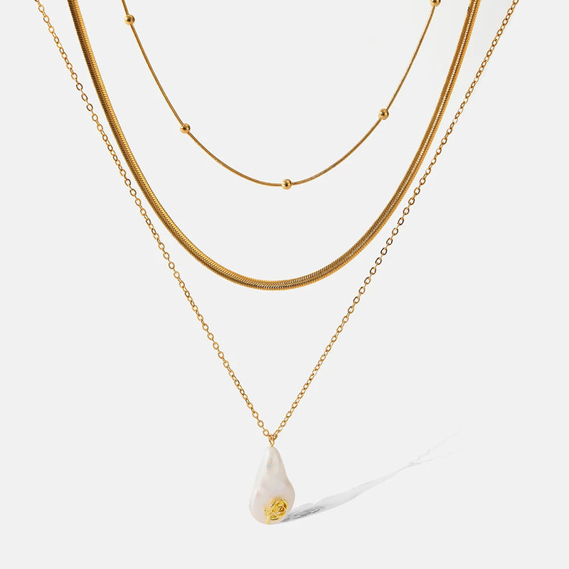 Freshwater Pearl Stainless Steel Pendant Necklace 18K Plated
