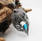 Vintage Wolf Head Pendant Necklace with Zircon