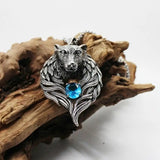 Vintage Wolf Head Pendant Necklace with Zircon