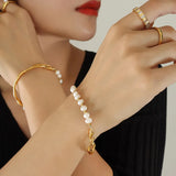 Freshwater Pearl Geometry Stainless Steel Bracelet For Woman Gift
