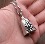 Gothic Skull Bones Finger Bell Biker Hand Pendant Necklace