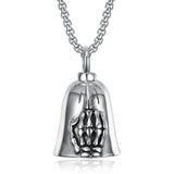 Gothic Skull Bones Finger Bell Biker Hand Pendant Necklace
