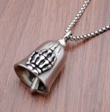 Gothic Skull Bones Finger Bell Biker Hand Pendant Necklace