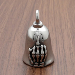 Gothic Skull Bones Finger Bell Biker Hand Pendant Necklace