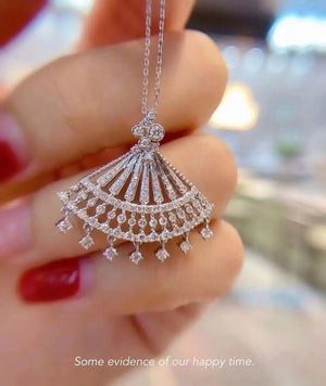 Fan-Shaped Tassel Pendant Necklace with 925 Stamp