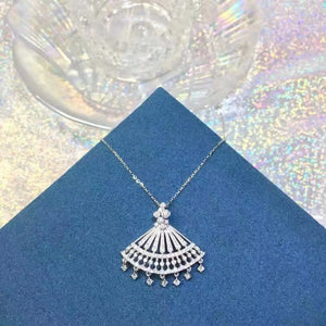 Fan-Shaped Tassel Pendant Necklace with 925 Stamp