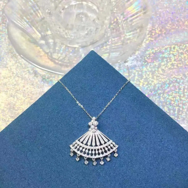 Fan-Shaped Tassel Pendant Necklace with 925 Stamp