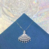 Fan-Shaped Tassel Pendant Necklace with 925 Stamp
